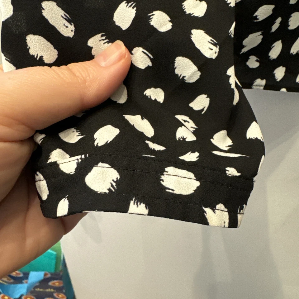 ¡BONITO! Top de mujer J.Crew estampado 12P manga larga con volantes BA745 negro blanco Foto 4 de 4