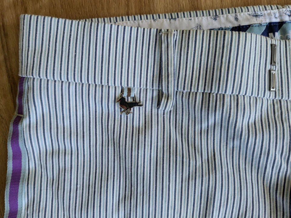 Pantalones de diversión modernos blancos/azules/púrpura talla M proxeneta/años 80/90 talla 30 como nuevos Foto 4 de 4