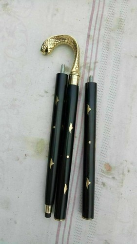 Gehstock aus Messing im Vintage-Stil, Cobra, viktorianischer Griff, Holz, Schwar - Bild 5 von 5