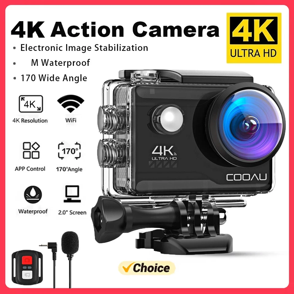 MARKENLOS Action Cam 4K 30fps 20MP 170° WiFi Sport Kamaras mit EIS 40M Wasserdichtes