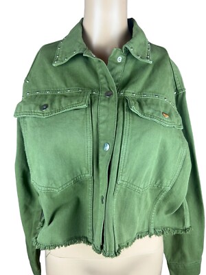 Boohoo olive denim women's jean size Studd frayed military