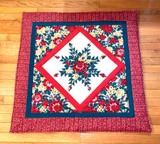 Quilted Floral Patchwork Design Lap Quilt / Wall Hanging /Table Topper