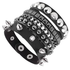 3pcs Goth Punk Leather Bracelets Set Spike Rivets Rock Bangle Jewelry Gift - NEW