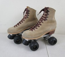 Vintage Riedell Sure Grip Super X 3 Roller Skates Tan Suede Sz 5 Aerobic Wheels