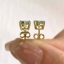 1.90Ct Round Cut Diamond Solitaire Stud Earrings 14K Yellow Gold Finish 6MM