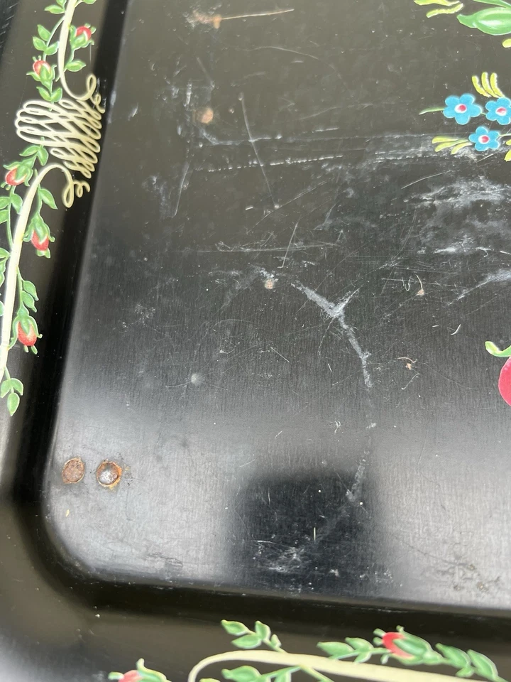 Carrito de servir de metal de colección carrito de té retro años 60 rosas negras plegable Foto 4 de 4