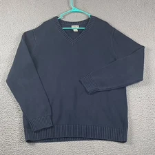 L.L. Bean V-Neck Knit Sweater Men's XLT Navy Pullover 100% Cotton