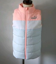 PUMA Girls Puffer Vest Zip-Up Closure Pink Blue Colorblock Pockets Size XS