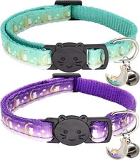 2 Pack Breakaway Cat Collar with Bells,Adjustable Moon and Star Kitten Safety...