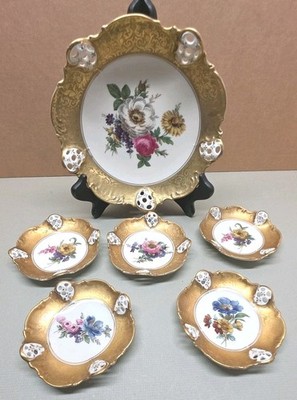 Rosenthal  Moliere Alt Brabant Gold Fruit Set Pierced Rim Bowl & 5 Saucers