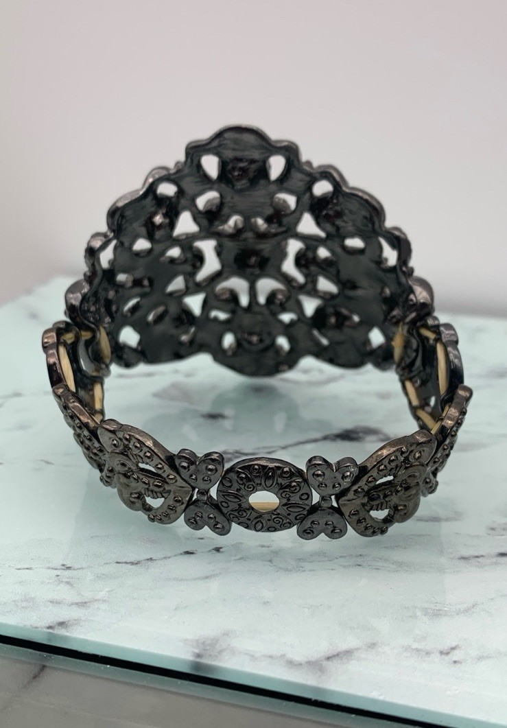 Metal Dark Silver Tone Partial Stretch Bracelet W… - image 5