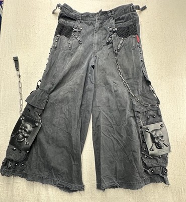 TRIPP NYC Skull Bondage Wide Leg Rave Goth Pants Black M Y2K Chains RARE