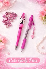 Handmade Plastic Ballpoint Pens with Charm Attachment and Decorative Beads