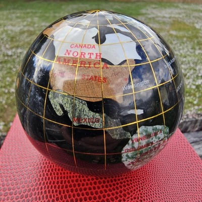 Gemstone Globe Paperweight with Opalite Ocean Color: Black Opal, Size: 3''