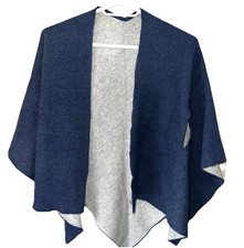 Scialle Badiali double face misto lana cashmere denim blu Italia nuovo con etichetta