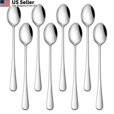 DEHOV 7.5 Inches Stainless Steel Iced Tea Spoons,Set Of 8 Inch, Silver