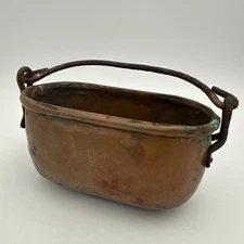 Vintage Antique Oblong Copper Dovetail Crimp Cauldron Planter Pot 8x4 Inch