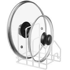 Kitchen Pot Lid Organizer, Pan Rack with 4 Compartments, Pantry Organizer Rac...