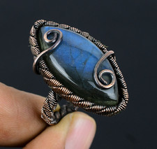 Amazing Labradorite Gemstone Copper Wire Wrap Handmade Wedding Ring Jewelry