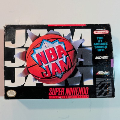 NBA Jam - Super Nintendo SNES - Box Has Water Damage - w/ Poster - Nice Cart