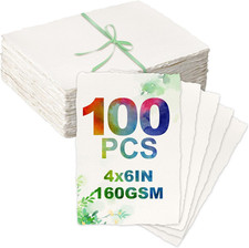 100 Sheets Deckled Edge Watercolor Paper 4x6 in,160 GSM Handmade Paper