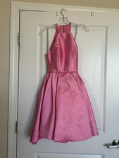Sherri Hill Pink Satin Halter Fit & Flare Open Back Short Dress Size 0