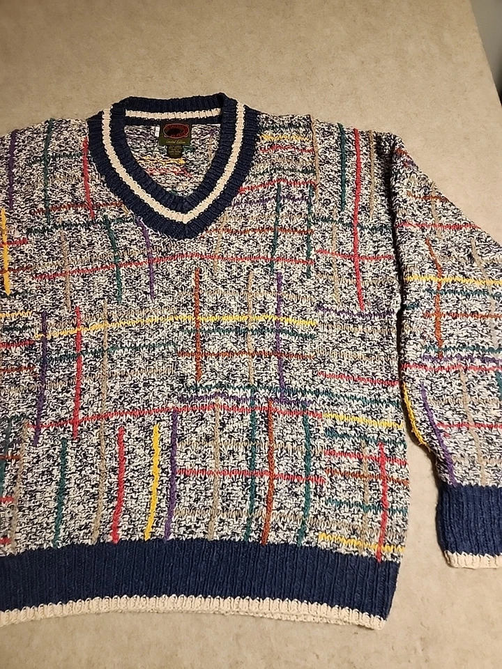 VTG  BOSTON TRADERS Mens L Sweater cotton Hong Kong Fisherman knit Fair isle - Image 4 of 4
