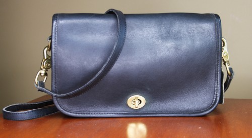 Vintage COACH Black Leather Crossbody Bag – Turn Lock Brass Hardware - Image 1