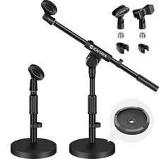 Microphone Stand Desk Adjustable: Boom Arm Mic Stand Desktop with 2 Mic Clips...