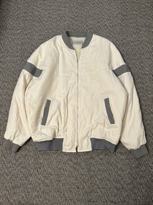Vintage Sherpa 70's 80s Off White Cream Full Zip Bomber Jacket Large