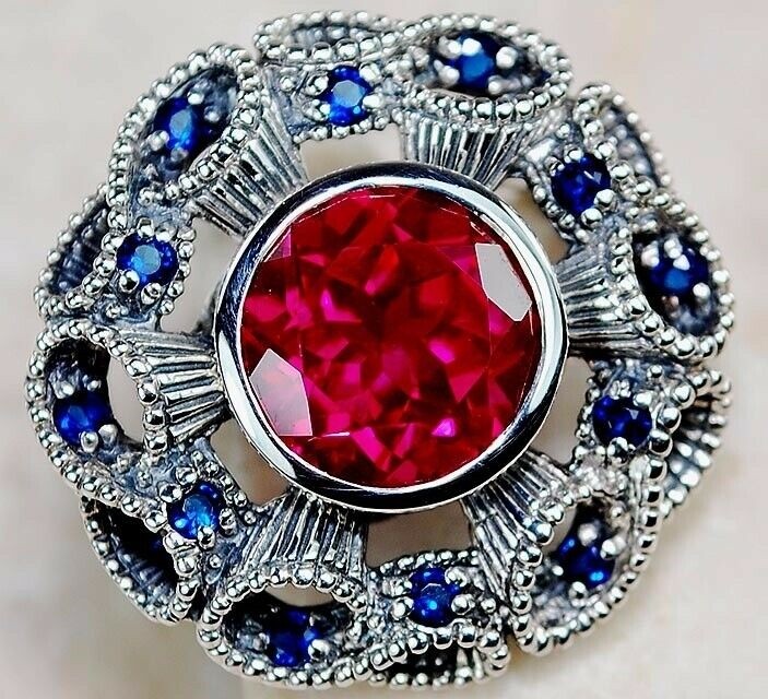 5CT Heat Treated Rubellite Tourmaline 925Sterling Silver Filigree Ring Sz 6 F6-4