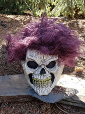 Skeleton Mask Full Head Purple Wig Latex Halloween Costume Adult Vintage Skull