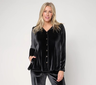 1444 LOGO Lavish by Lori Goldstein Button Front Knit Velvet Top Size S