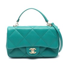 Chanel Lambskin Top Handle Shoulder Bag Women Green One Size