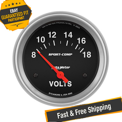 Auto Meter 3592 Sport-Comp Electrical Voltmeter Gauge, 2-5/8'', 8-18V