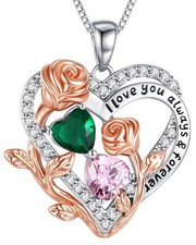 I Love You Birthstone Necklace for Women, Sterling Silver Rose Heart Pendant ...