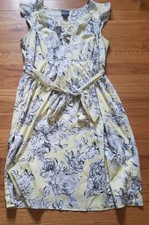 Motherhood Maternity Medium Yellow Lined floral Ruffle V- Neck dress Cap 