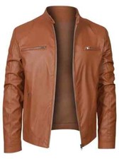 Men's Stylish Brown Leather Jacket - Casual Business Style with Zipper Closure