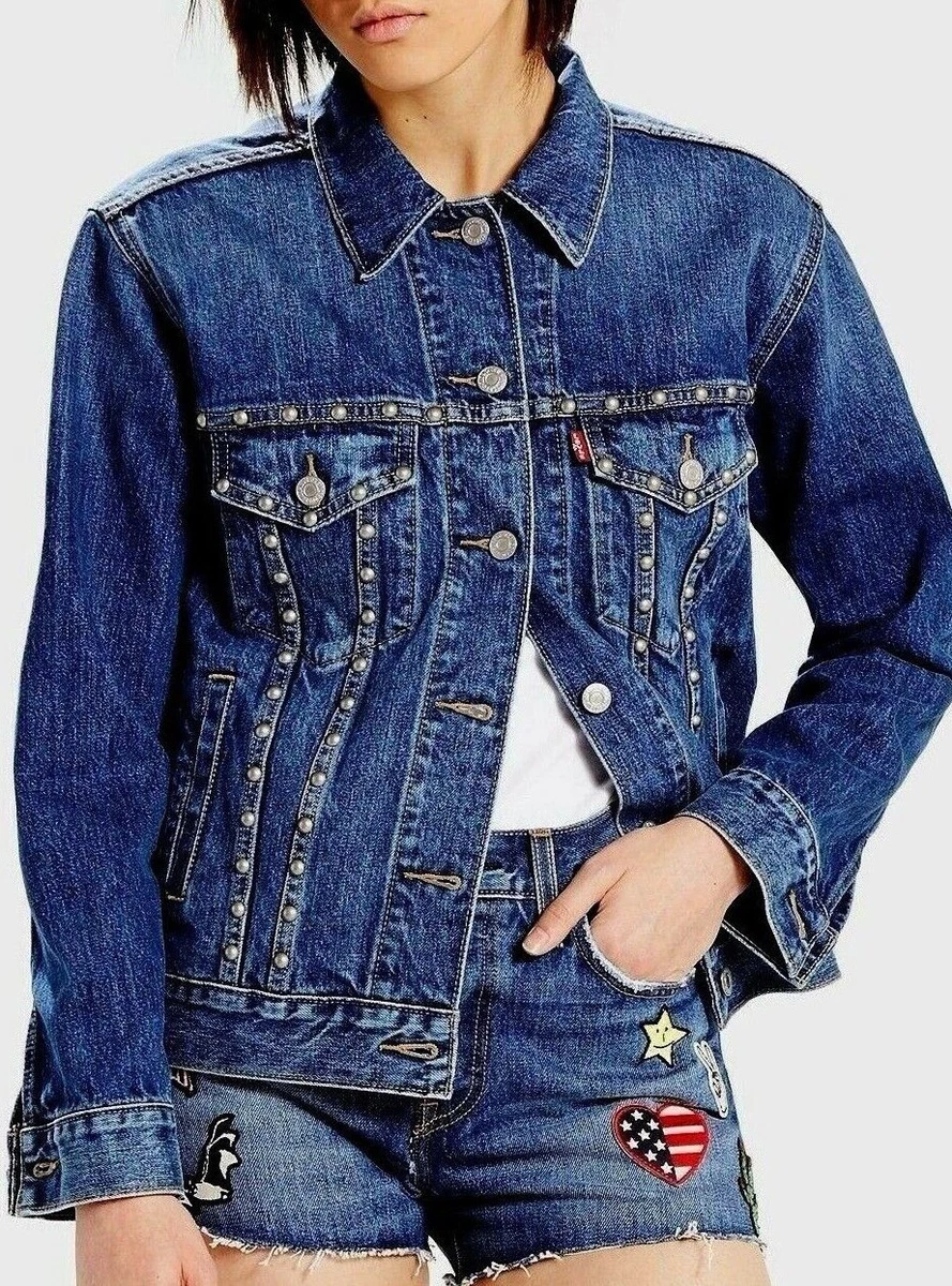 Levi s Studded Denim Jean Jacket Ex Boyfriend Trucker Limited