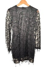 Pretty Little Thing Black Sequin Short Mini Dress UK Size 10