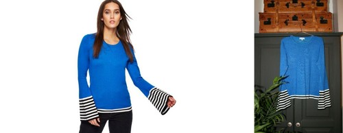 blue jumper,stripe bell sleeves 