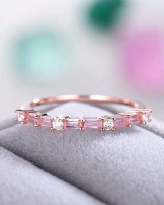 2.5ct Lab-Created Pink Sapphire Minimalist Wedding Band 14k Rose Gold Plated