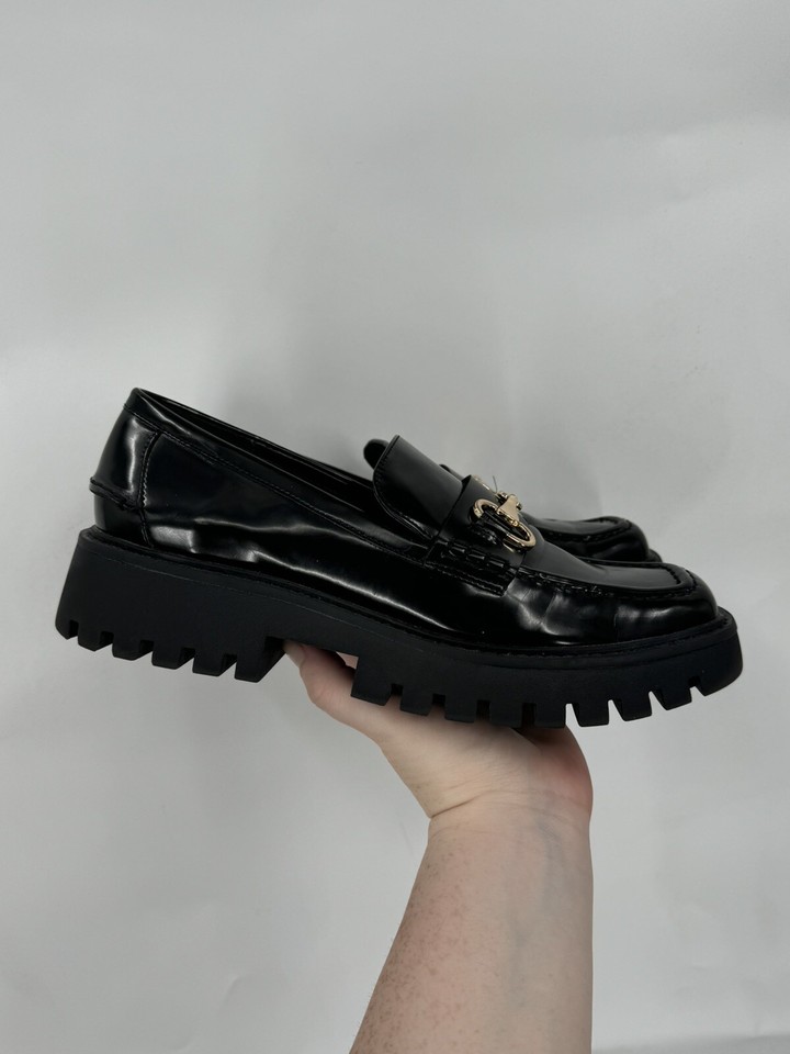 Open Edit Loafer Women 8 Black Patent Dark Academia Preppy Y2K Buckle