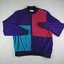 Vtg 80s 90s Alfred Dunner Terry Cloth Colorblock Sweater Womens M Made in USA