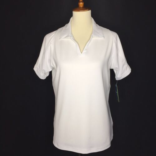 NWT Holloway Dry Excel Short Sleeve V Neck White Polo Shirt Womens Size Large