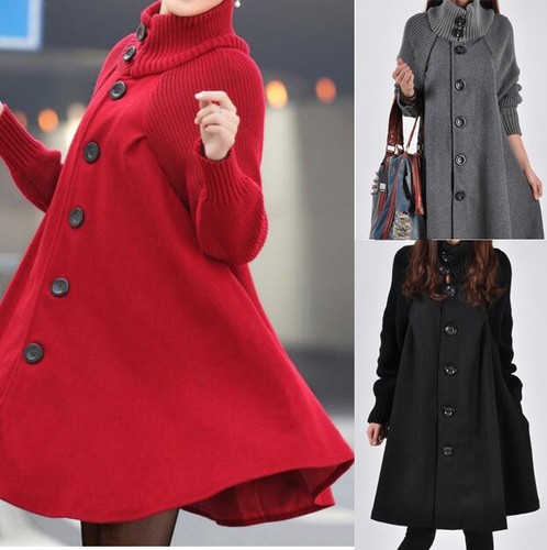 Women'S Warm Knitted Loose Sweater Dress Cardigan Turtleneck Jacket Cloak  Coat | Ebay