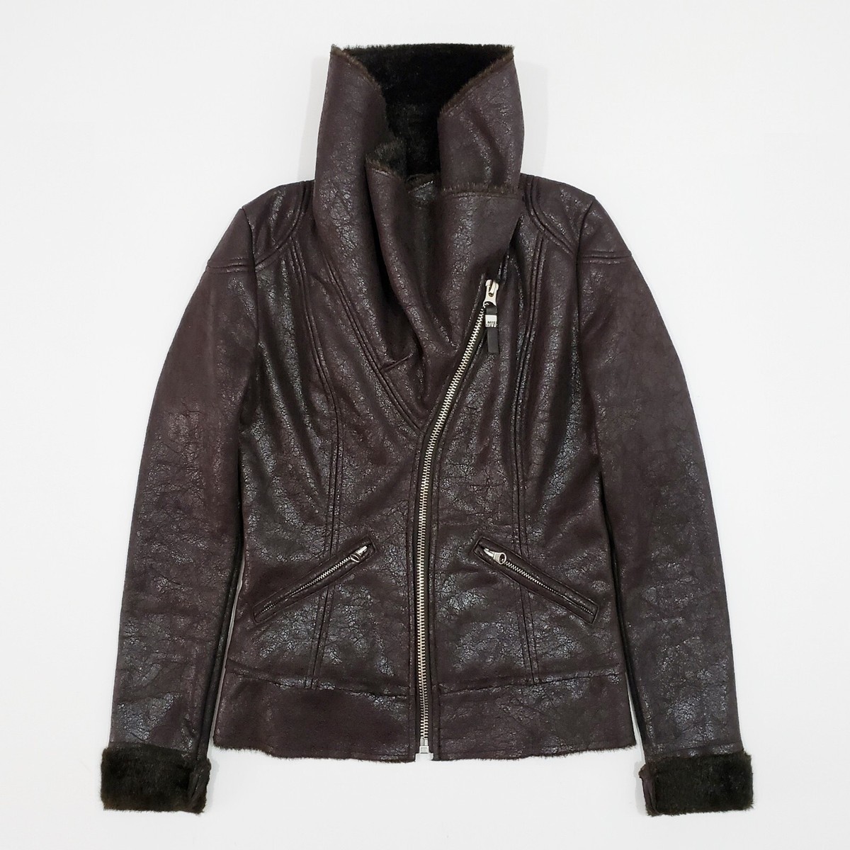 60s フェイクファー　SIMCO zip Black Faux Fur Leather Trim Jacket ‐ Phix