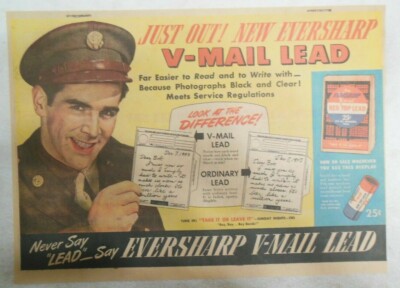 Eversharp Red Top Lead Ad: V-Mail Lead for Letters to Soldiers ! from 1940's