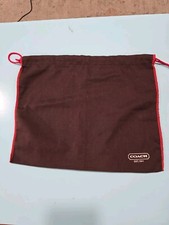 COACH Dust Bag Protective Bag Cover Brown Storage Red Edge Drawstring 13  x 15  