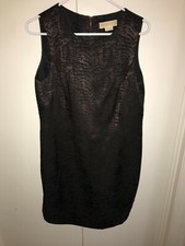 Michael By Michael Kors black brown animal shine shift sleeveless dress Size 12